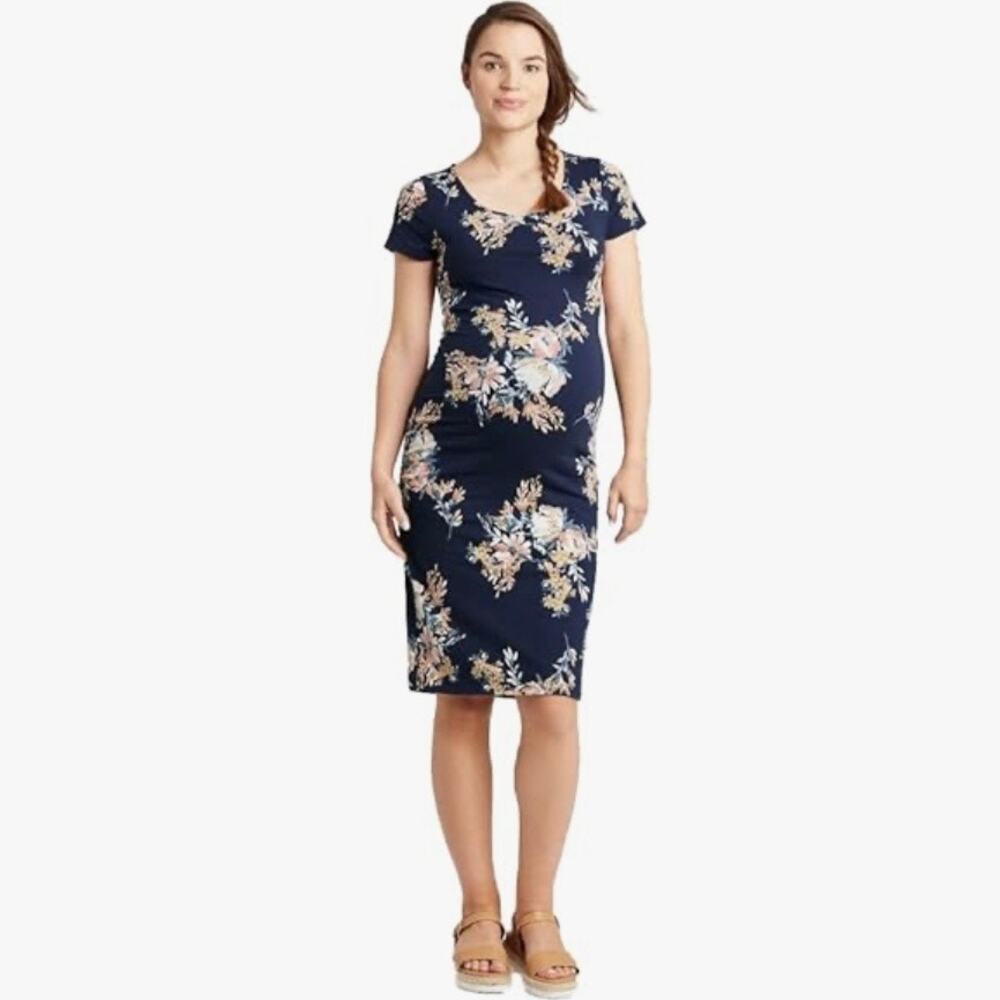 Isabel by Ingrid & Isabel Navy Blue Floral Bodycon Maternity Dress Size Small